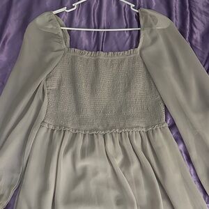 RDI Light Gray Sheer Long Sleeve Dress